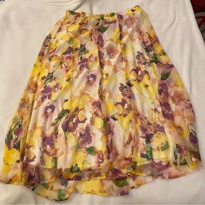 Floral Yellow and Purple Plus Size Women's Skirt